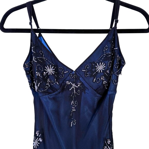 Adriana Papell Evening Blue Silk Beaded Midi Dress Gown Size 6P Vintage - Picture 3 of 8